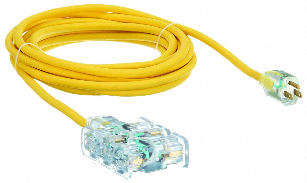 POWER FIRST, 25 ft Cord Lg, 12 AWG Wire Size, Lighted Extension Cord