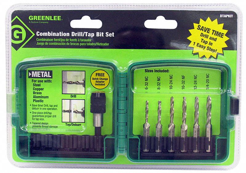 GREENLEE Combination Drill and Tap Set 6 Pieces, High Speed Steel