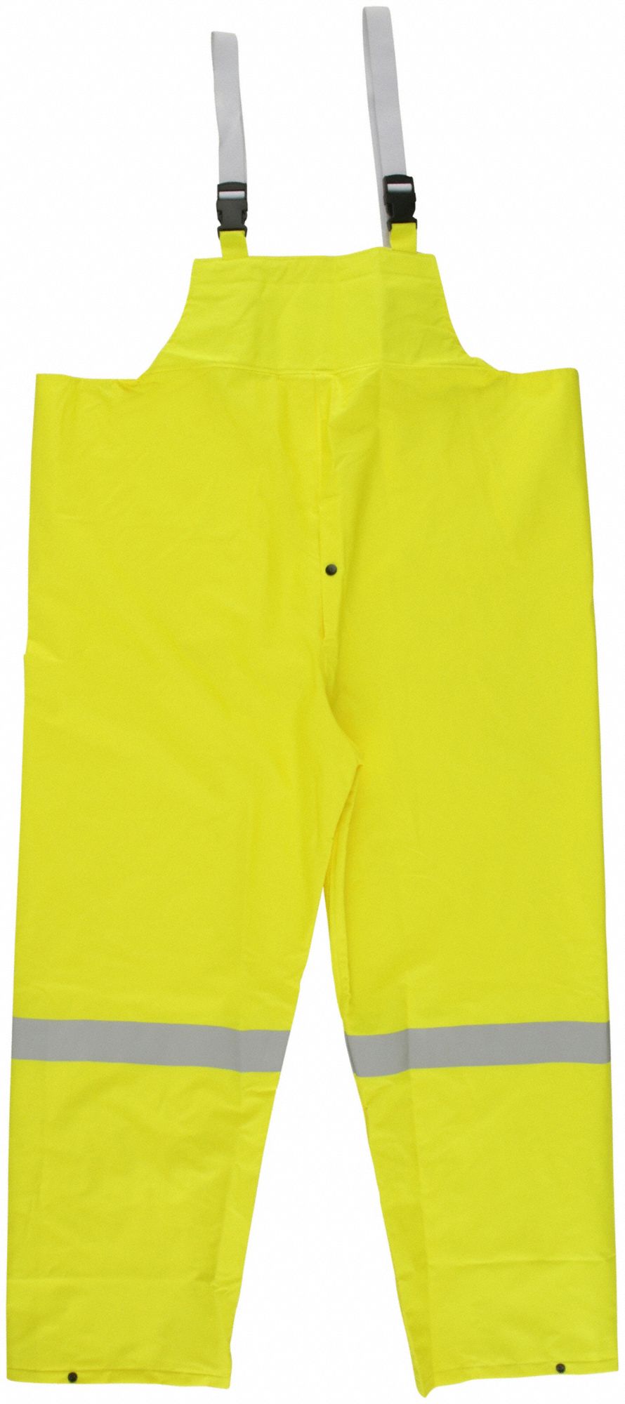 MEN'S YLW/GRN HI-VIS RAIN BIB OVERALL, XL, SNAPS, POLYESTER/PVC, WELDED SEAMS, 0.35 MM