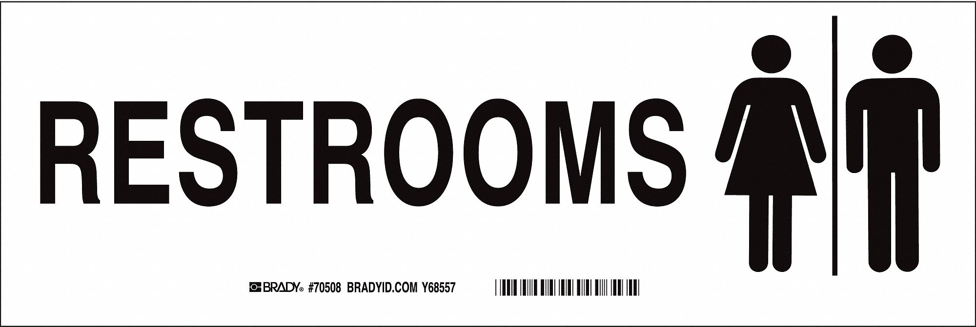 RESTROOM SIGN, FIBREGLASS, 12 IN WIDTH, 4 IN HEIGHT, WHITE, WITH MOUNTING HOLES