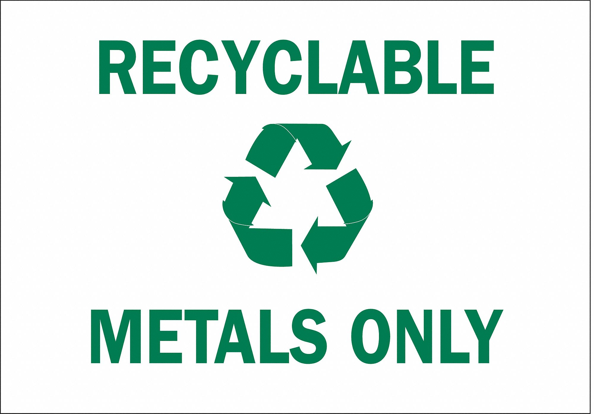 RECYCLING SIGN, ALUMINUM, 14 IN WIDTH, 10 IN HEIGHT, WHITE, WITH MOUNTING HOLES