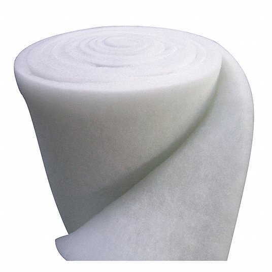 Air Filter Roll: 50 in Nominal Ht, 30 ft Nominal Wd, Polyester, Surface Tackifier, White
