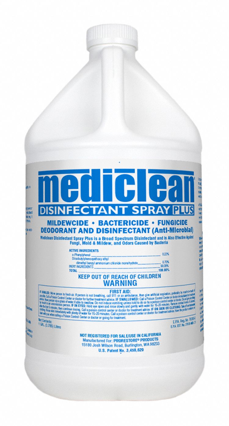 Disinfectant Spray Plus: Jug, 1 gal Container Size, Ready to Use, Liquid, Quat, Mint