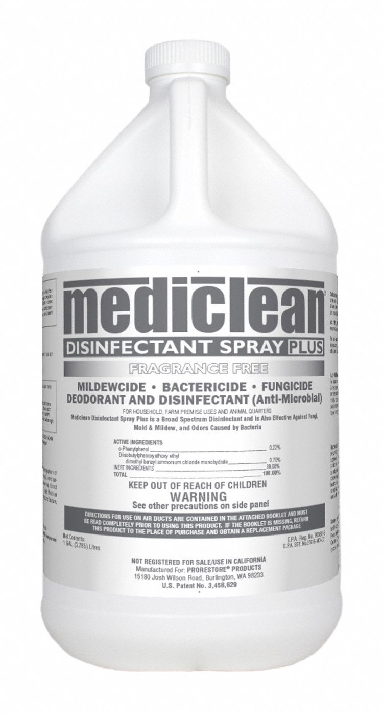 Disinfectant Spray Plus: Jug, 1 gal Container Size, Ready to Use, Liquid, Quat, Unscented