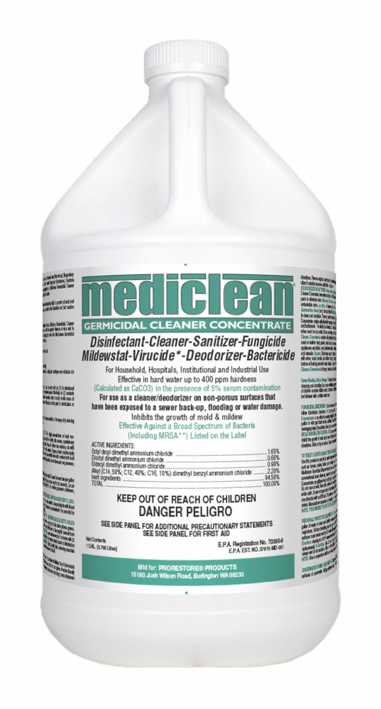 Disinfectant and Sanitizer: Jug, 1 gal Container Size, Concentrated, Liquid, Quat, Mint