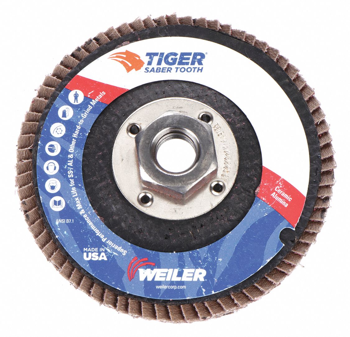 Flap Disc: Type 29, 4-1/2" x 5/8"-11, Ceramic, 40 Grit, Phenolic Bk, Std Density
