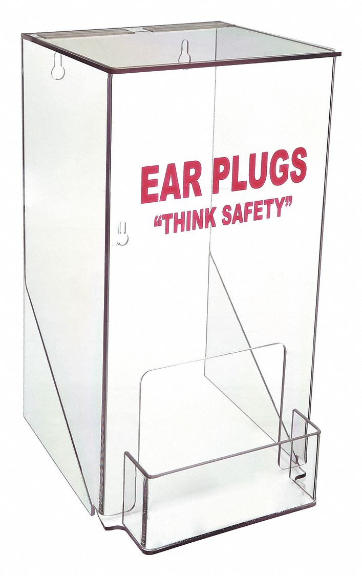 EAR PLUG DISPENSER, HIGH IMPACT PETG, TABLETOP/WALL, 3 HOLE, HINGE, 6X11X8 IN