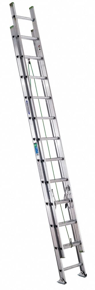 EXTENSION LADDER, 24 FT LADDER SIZE, ALUMINUM, 225 LB LOAD CAPACITY, 34 LB W, 2 SECTIONS