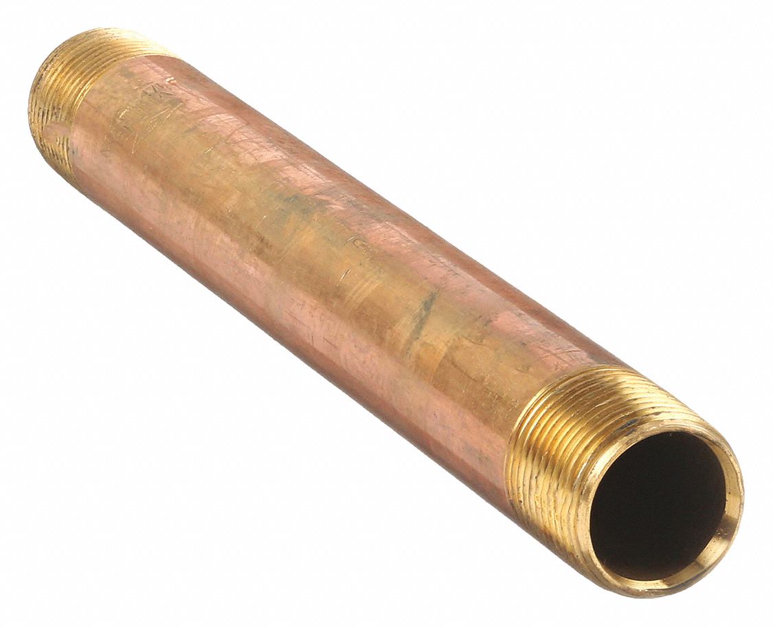 NIPPLE: RED BRASS, ⅜ IN NOMINAL PIPE SIZE, 8 IN L, BOTH ENDS THREADED, SCHEDULE 40