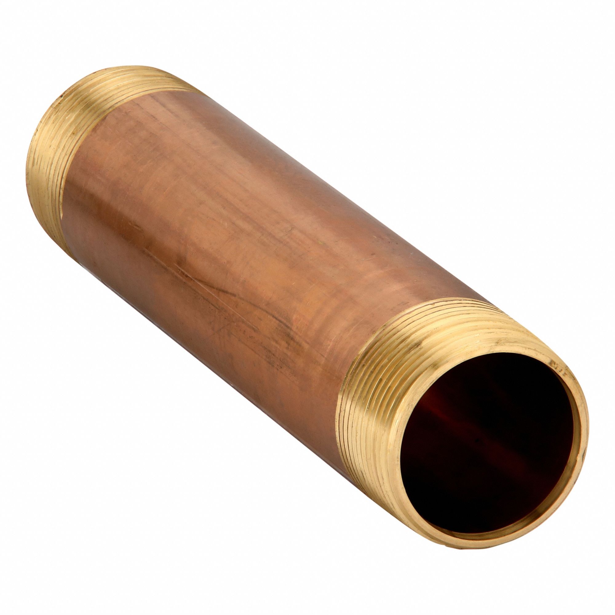 Nipple: Red Brass, 1 1/2 in Nominal Pipe Size, 8 in Overall Lg, Threaded on Both Ends, Schedule 40