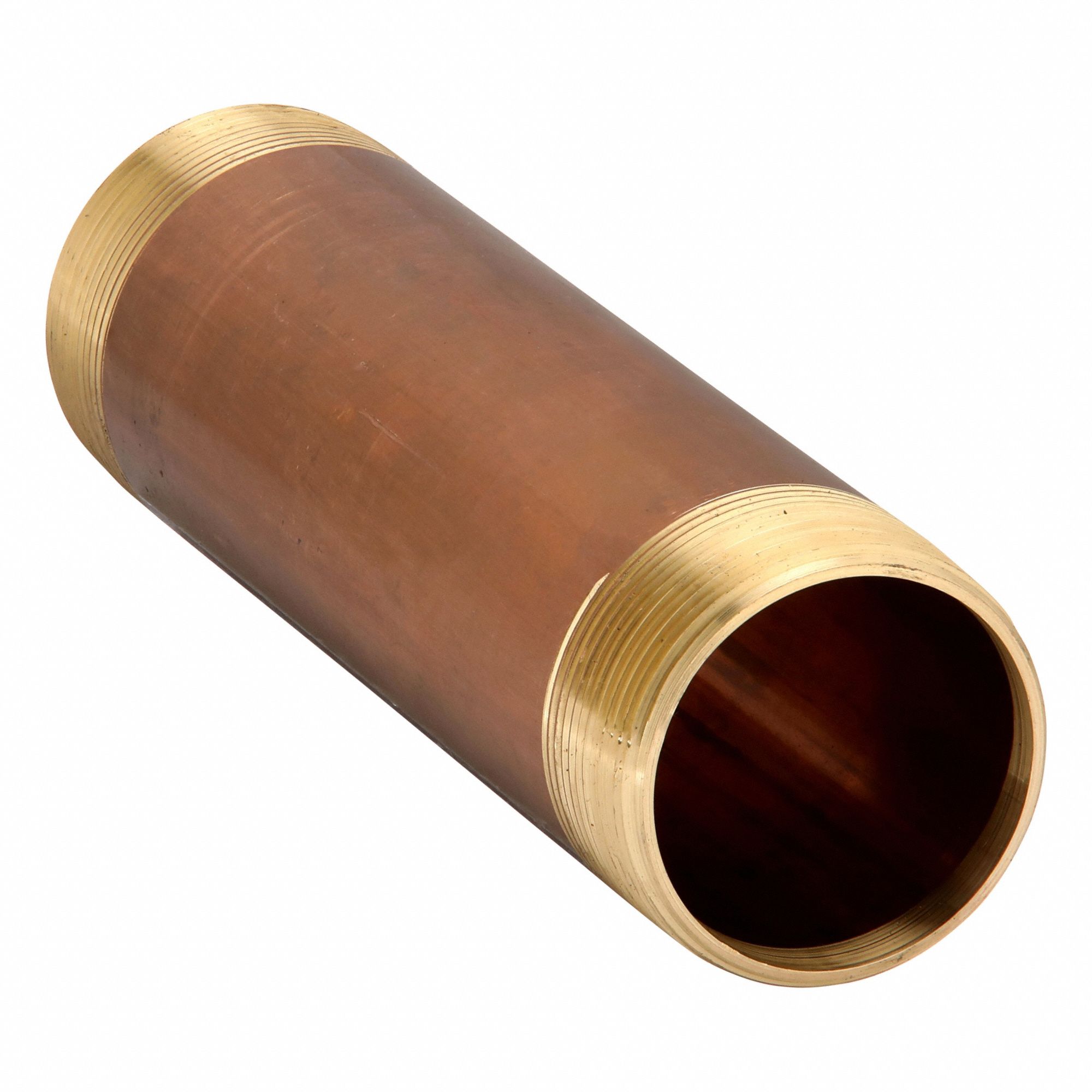 Nipple: Red Brass, 2 in Nominal Pipe Size, 8 in Overall Lg, Threaded on Both Ends, Schedule 40