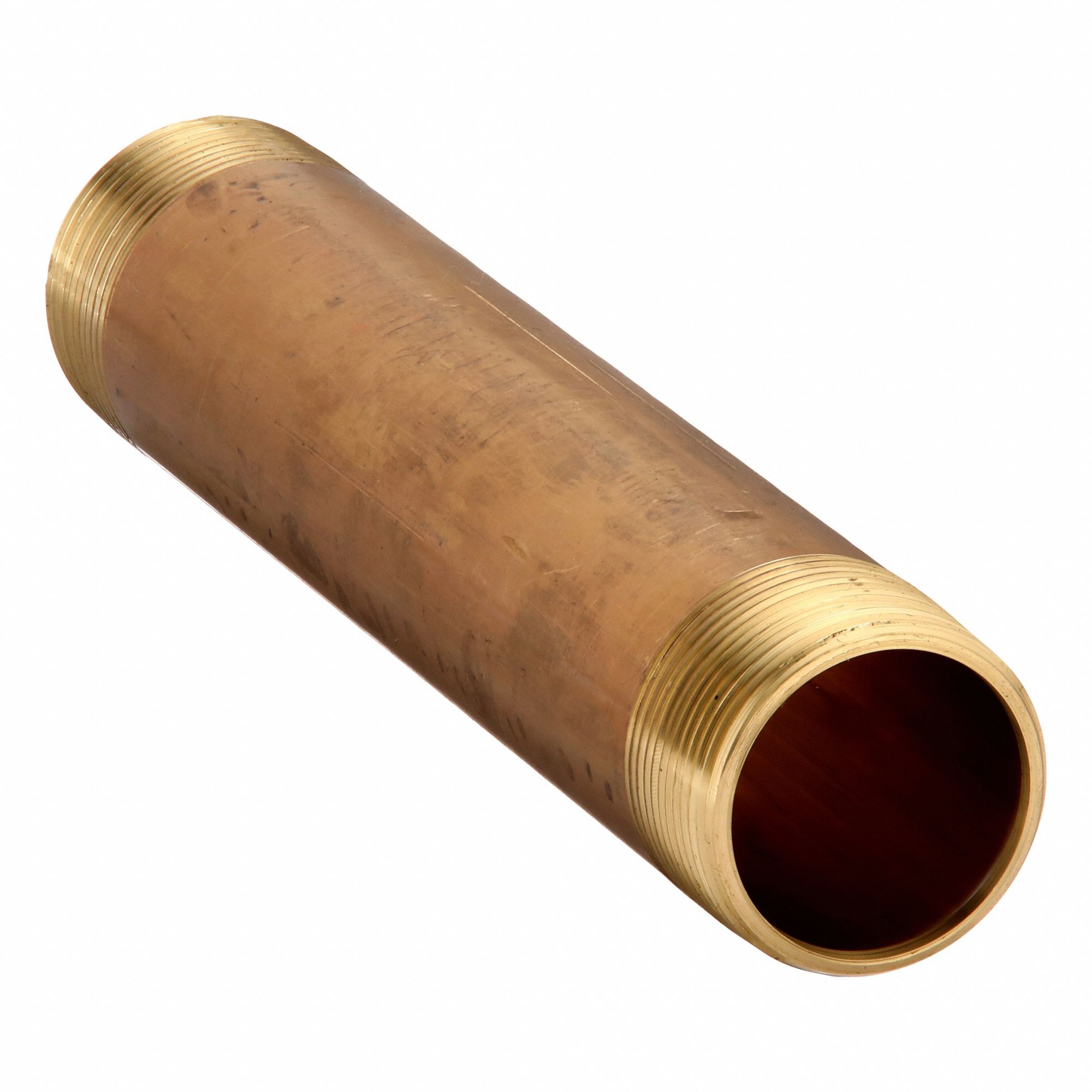 Nipple: Red Brass, 1 1/2 in Nominal Pipe Size, 9 in Overall Lg, Threaded on Both Ends, Schedule 40