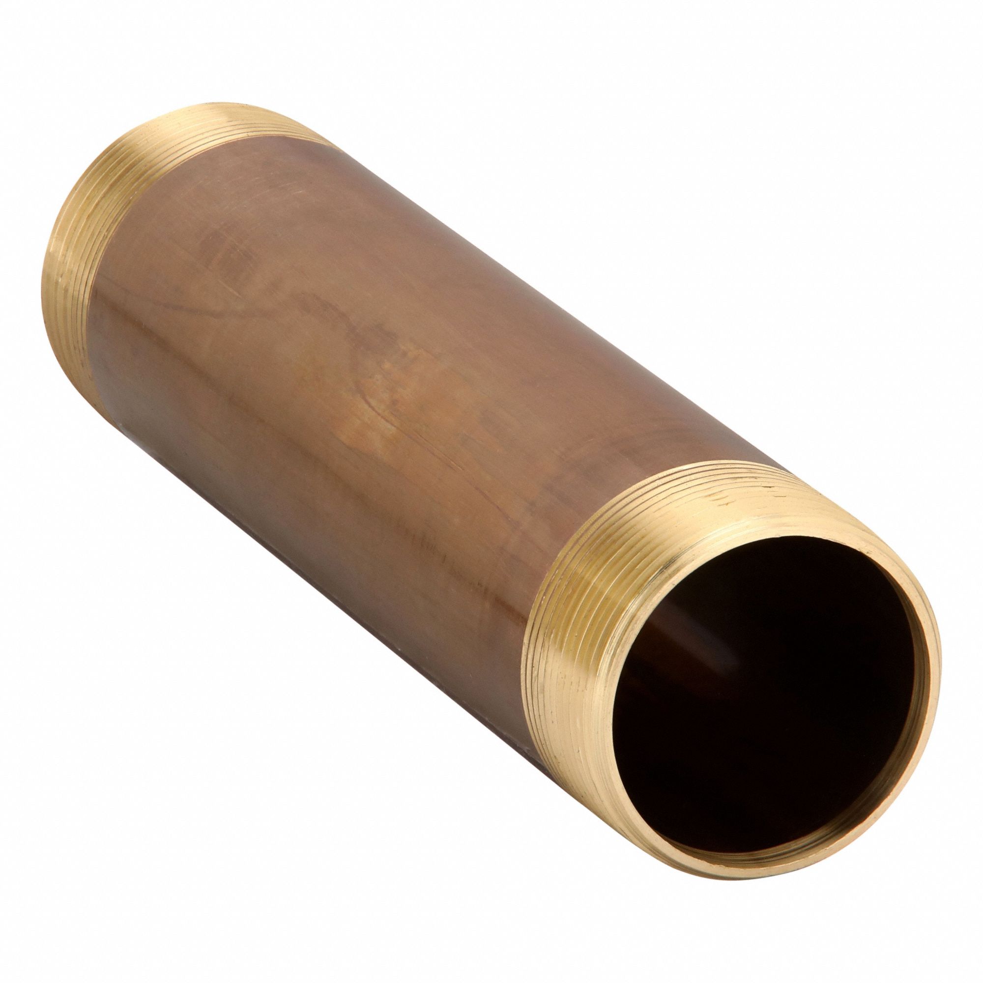 Nipple: Red Brass, 2 in Nominal Pipe Size, 9 in Overall Lg, Threaded on Both Ends, Schedule 40