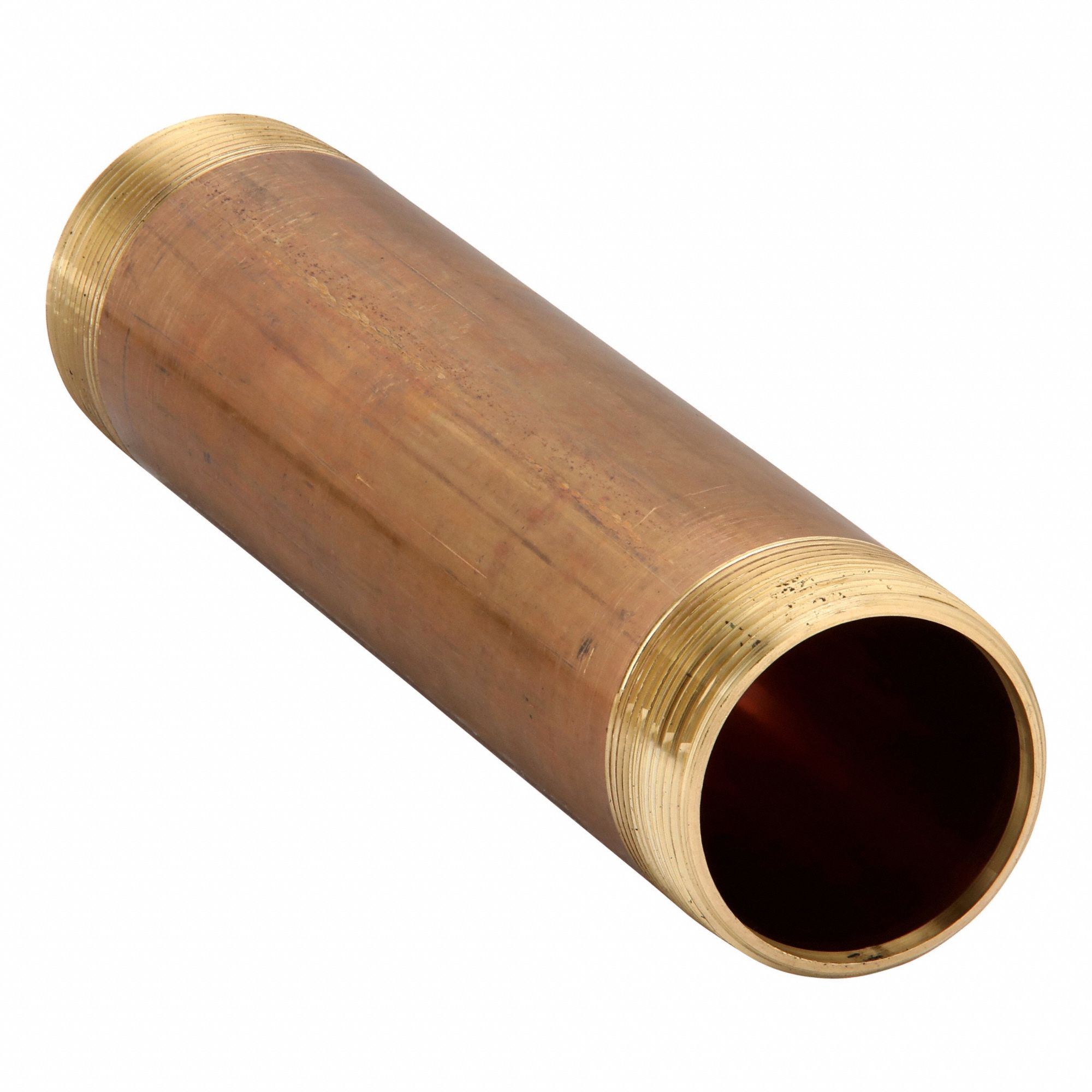 Nipple: Red Brass, 2 in Nominal Pipe Size, 10 in Overall Lg, Threaded on Both Ends, Schedule 40