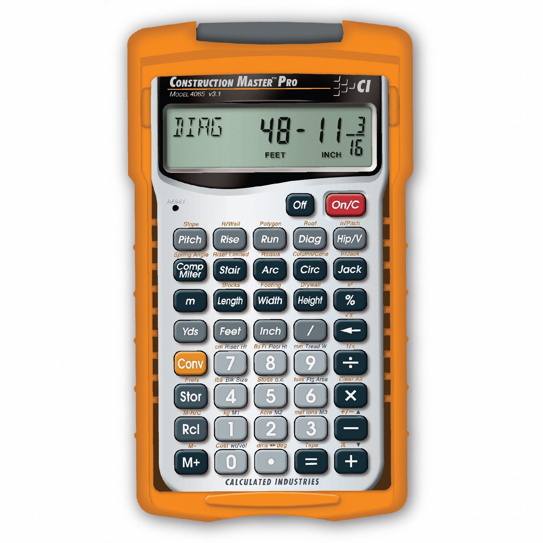 Construction Calculator: Portable, 11, LCD, 5/8 in H x 2 1/2 in W, 5/8 in Dp