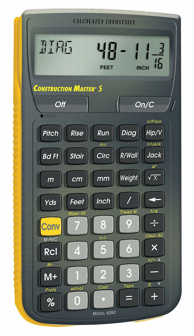 Construction Calculator: Portable, 11, LCD, 3/4 in H x 2 1/2 in W