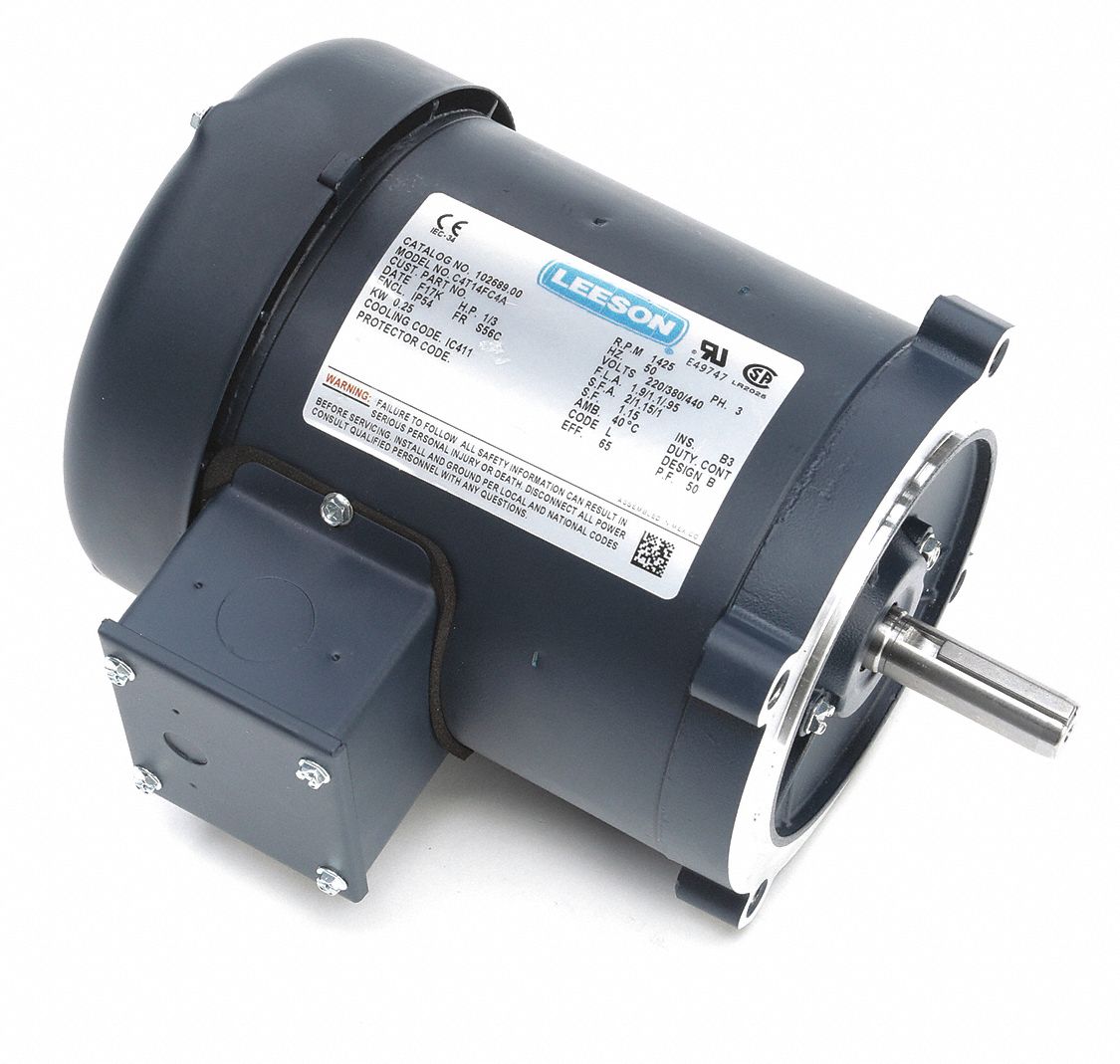 LEESON, Totally Enclosed Fan-Cooled, 1/3 HP, 50 Hz Motor - 4GUV2