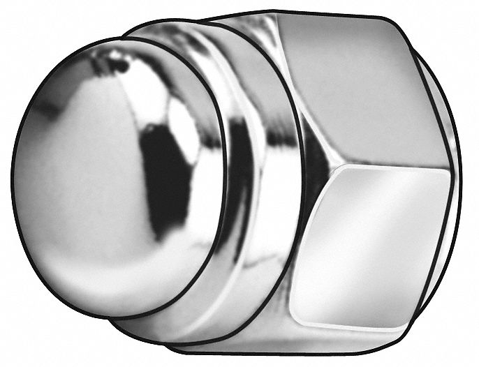 CAP NUT, FLATTENED HEAD, 7/16"-14 THREAD, CHROME PLATED, STEEL, 0.69 IN H, 5 PK