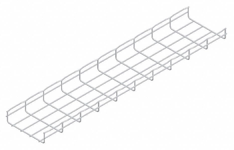 Wire Mesh Cable Tray: 8 in Wd, 2 in Ht, 10 ft Lg, 36 lb, Steel, Zinc Plated
