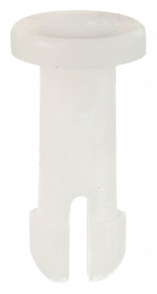 Push-In Rivet, White, Dome, 45/64" L, PK40: Inch, Dome, 0.225 in Shank Dia, 25/32 in Overall Lg, 40 PK