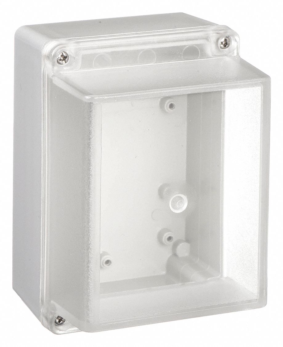 Enclosure: Gray, Polycarbonate, 7 in x 5 in x 4 in, NEMA 4, Clear Cover