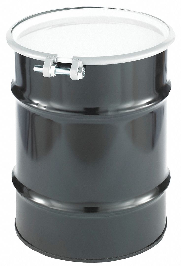 TRANSPORT DRUM, STEEL, 10 GALON, BOLT RING, BLACK/WHITE, 20 GA/20 GA/20 GA