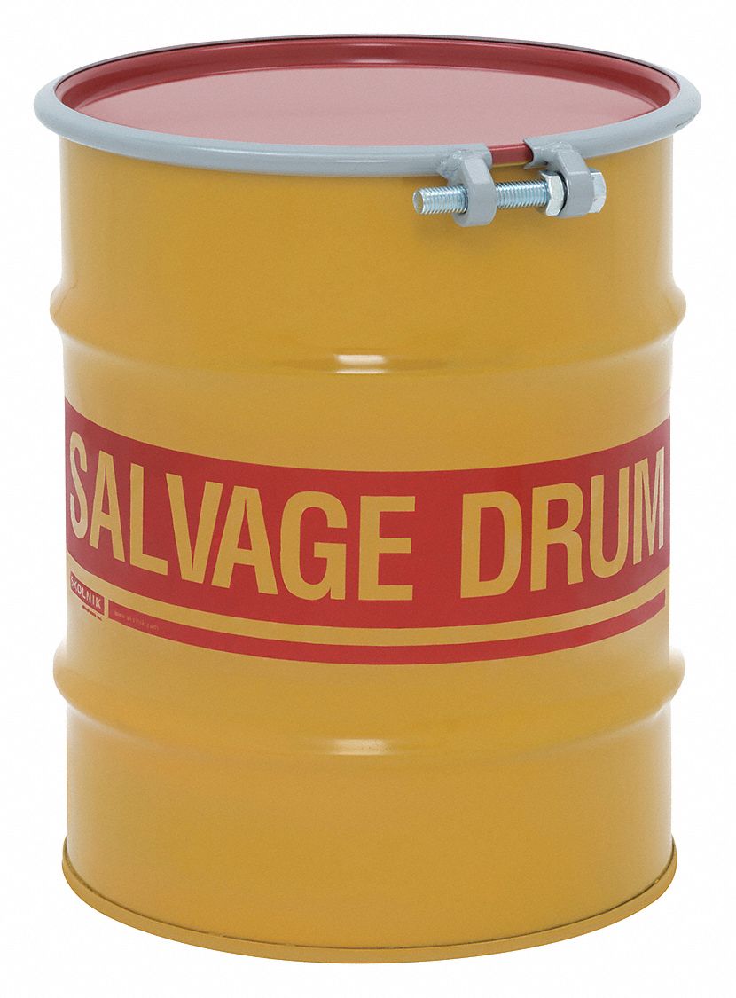 SALVAGE DRUM, STEEL, 10 GAL, LEVER LOCK RING, 20 GA/20 GA/20 GA, SALVAGE DRUM
