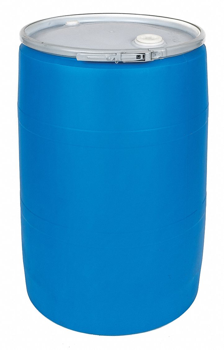 TRANSPORT DRUM, POLYETHYLENE, 55 GAL, LEVER LOCK RING, BLUE/WHITE, 2 BUNG HOLES