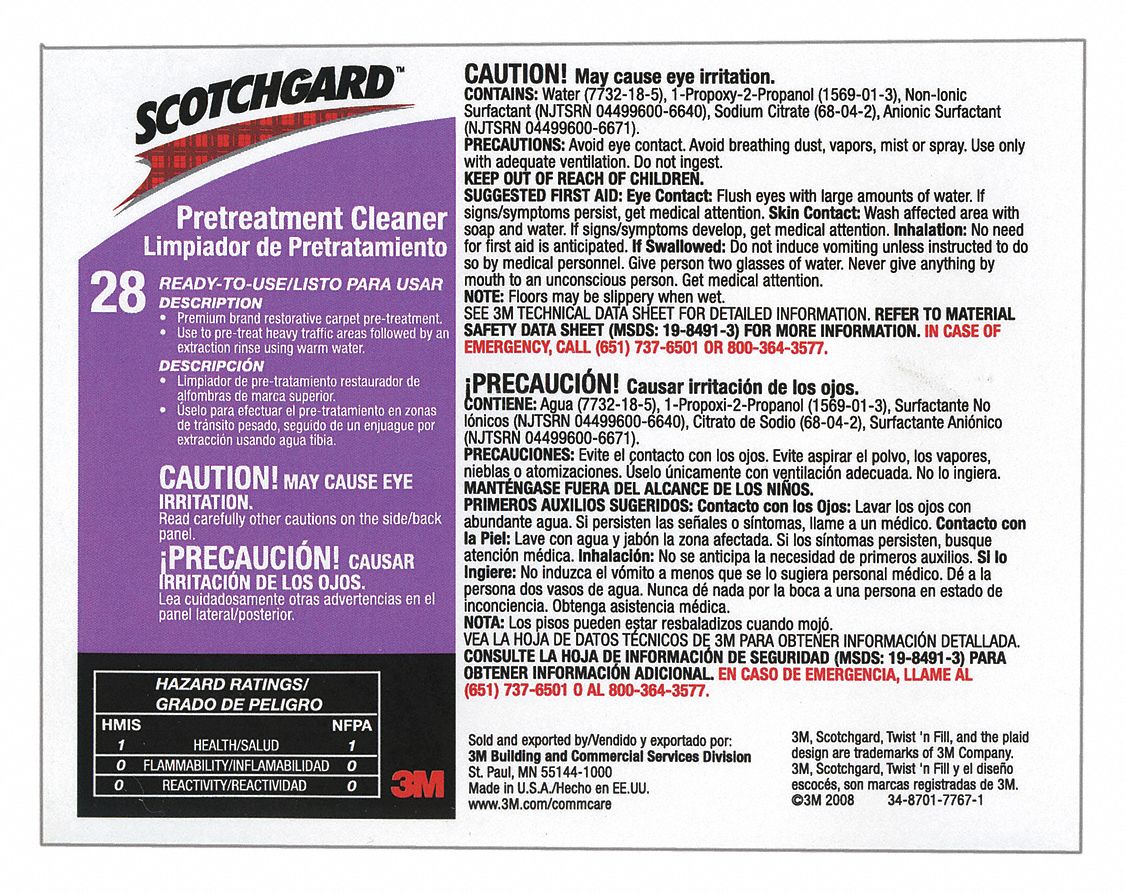 3M, Scotchgard Carpet E Pretreatment Cleaner 28, 12, Secondary Bottle