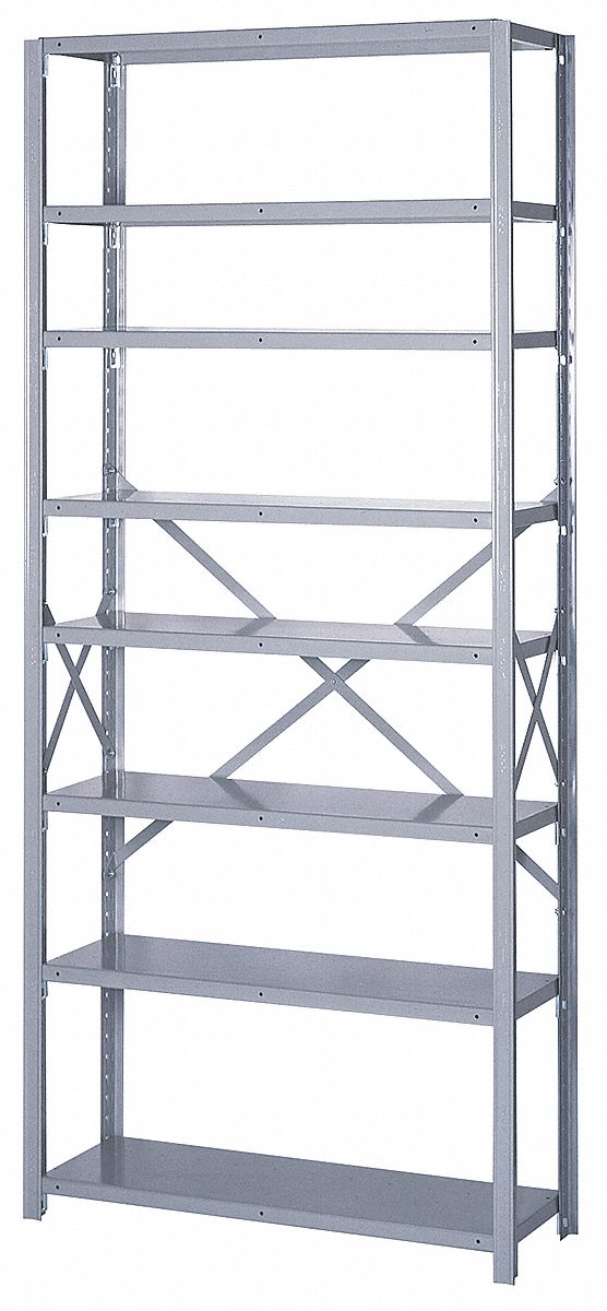 Metal Shelving: Starter, Heavy-Duty, 36 in x 24 in, 84 in Overall Ht, 8 Shelves, Solid Shelf