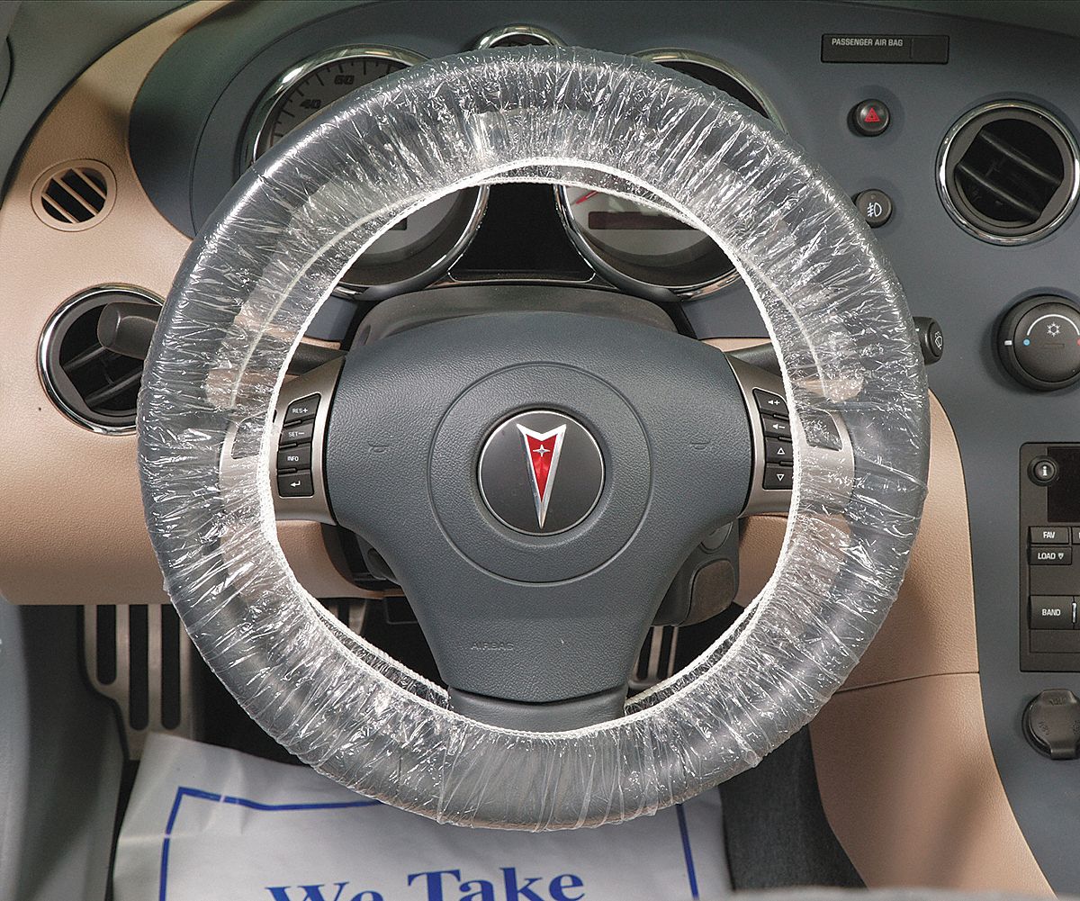 Steering Wheel Cover: Clear, Elastic/Plastic, 24 in x 24 in, 500 Pack Qty, Box
