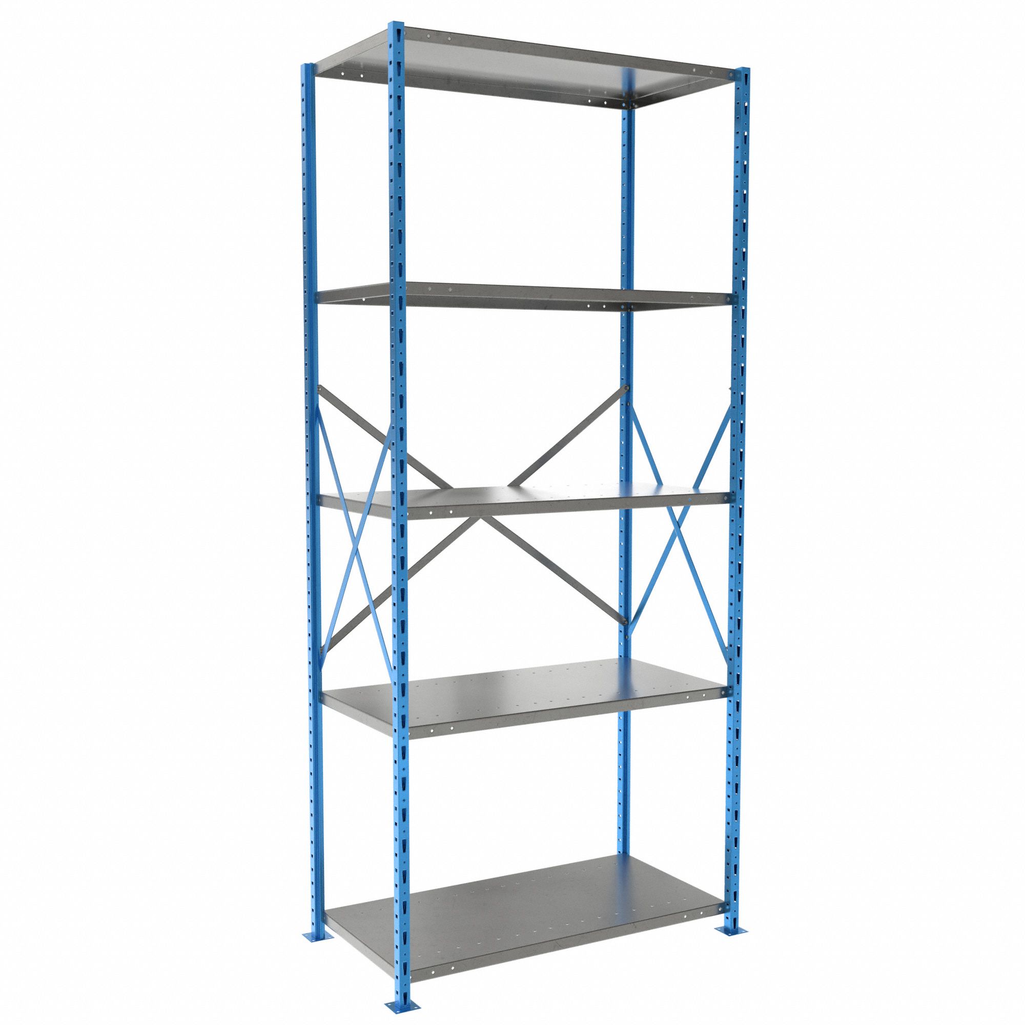 Metal Shelving: Starter, Heavy-Duty, 36 in x 18 in, 87 in Overall Ht, 5 Shelves