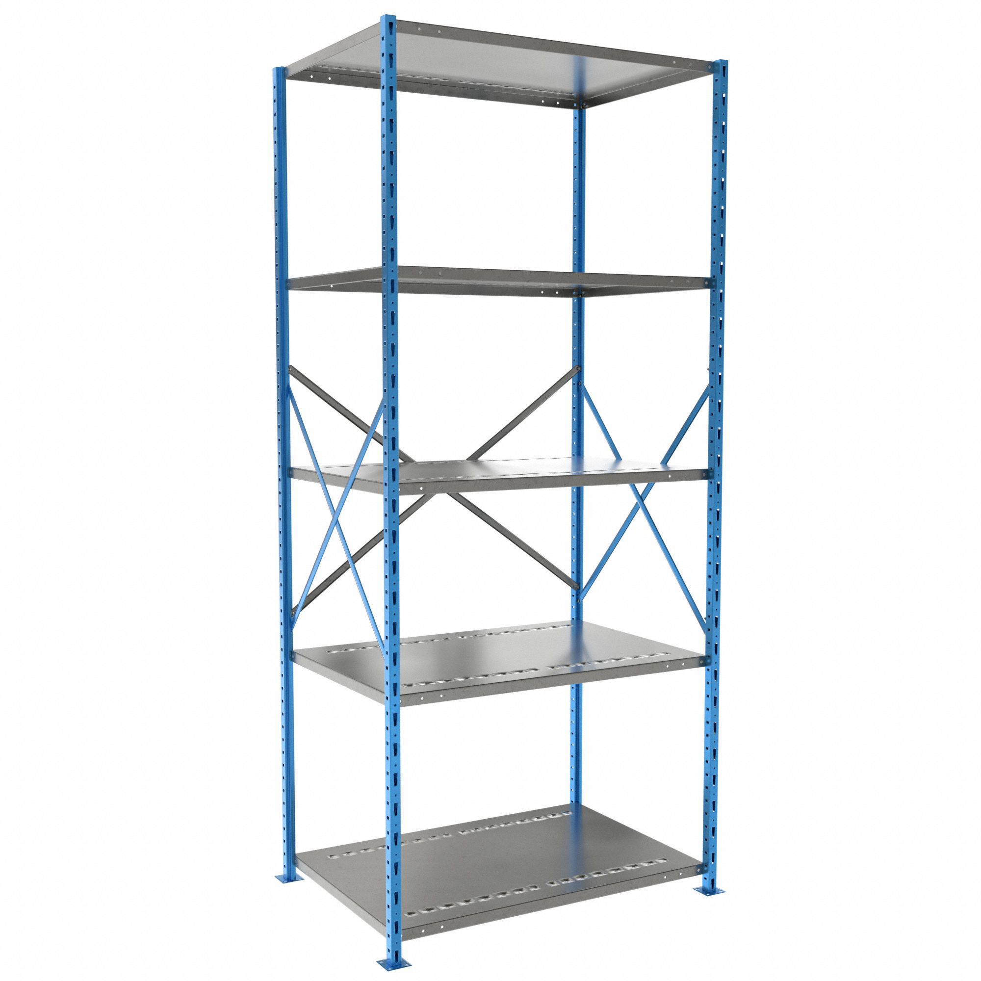 Metal Shelving: Starter, Heavy-Duty, 36 in x 24 in, 87 in Overall Ht, 5 Shelves