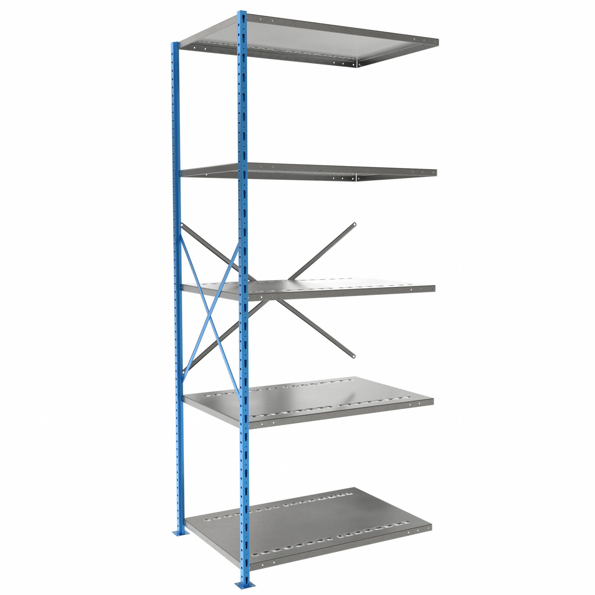 Metal Shelving: Add-On, Heavy-Duty, 36 in x 24 in, 87 in Overall Ht, 5 Shelves