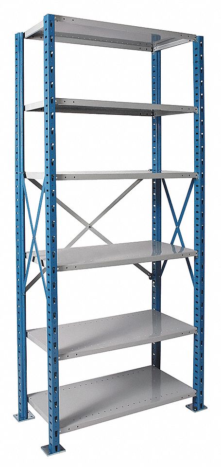 Metal Shelving: Starter, Heavy-Duty, 48 in x 24 in, 87 in Overall Ht, 6 Shelves