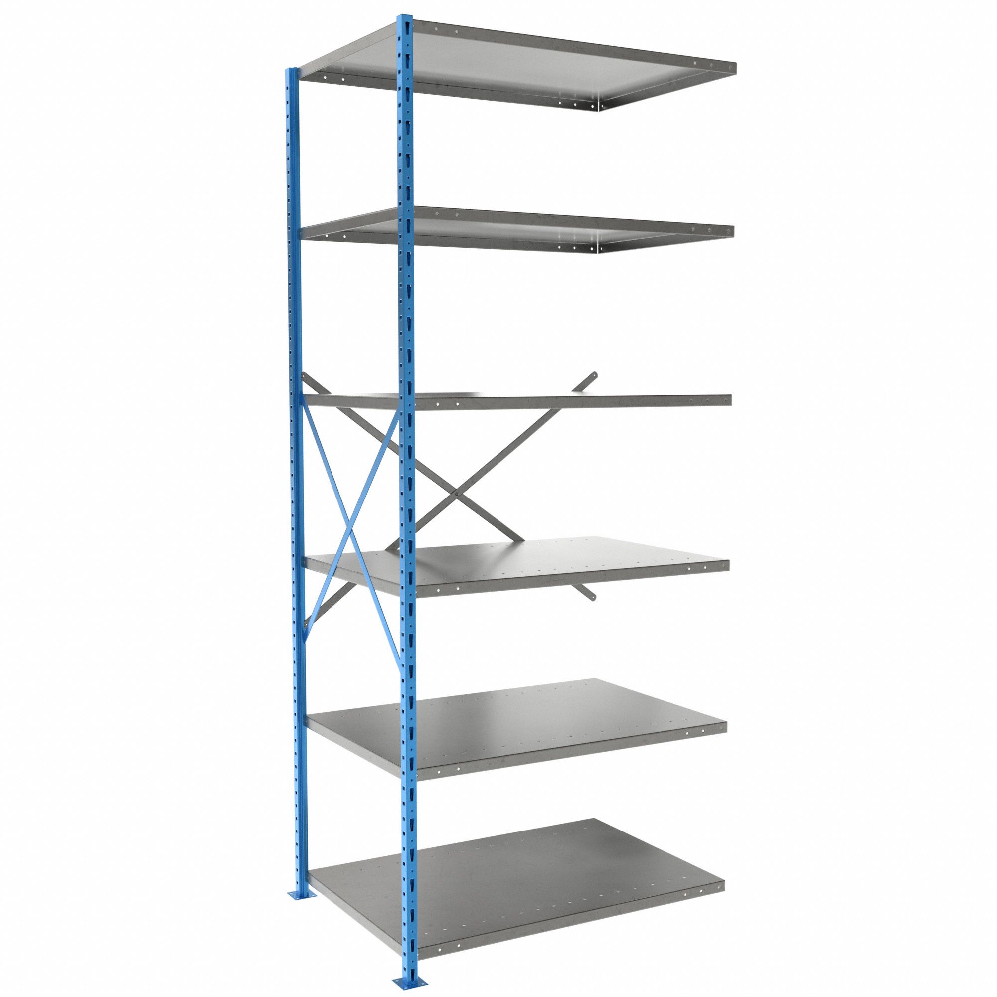 Metal Shelving: Add-On, Heavy-Duty, 36 in x 24 in, 87 in Overall Ht, 6 Shelves