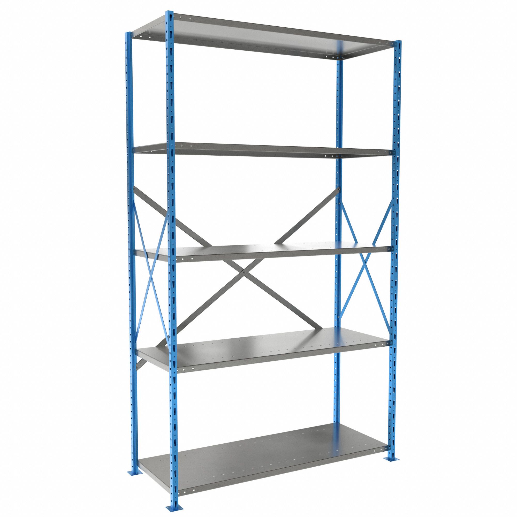 Metal Shelving: Starter, Heavy-Duty, 48 in x 18 in, 87 in Overall Ht, 5 Shelves