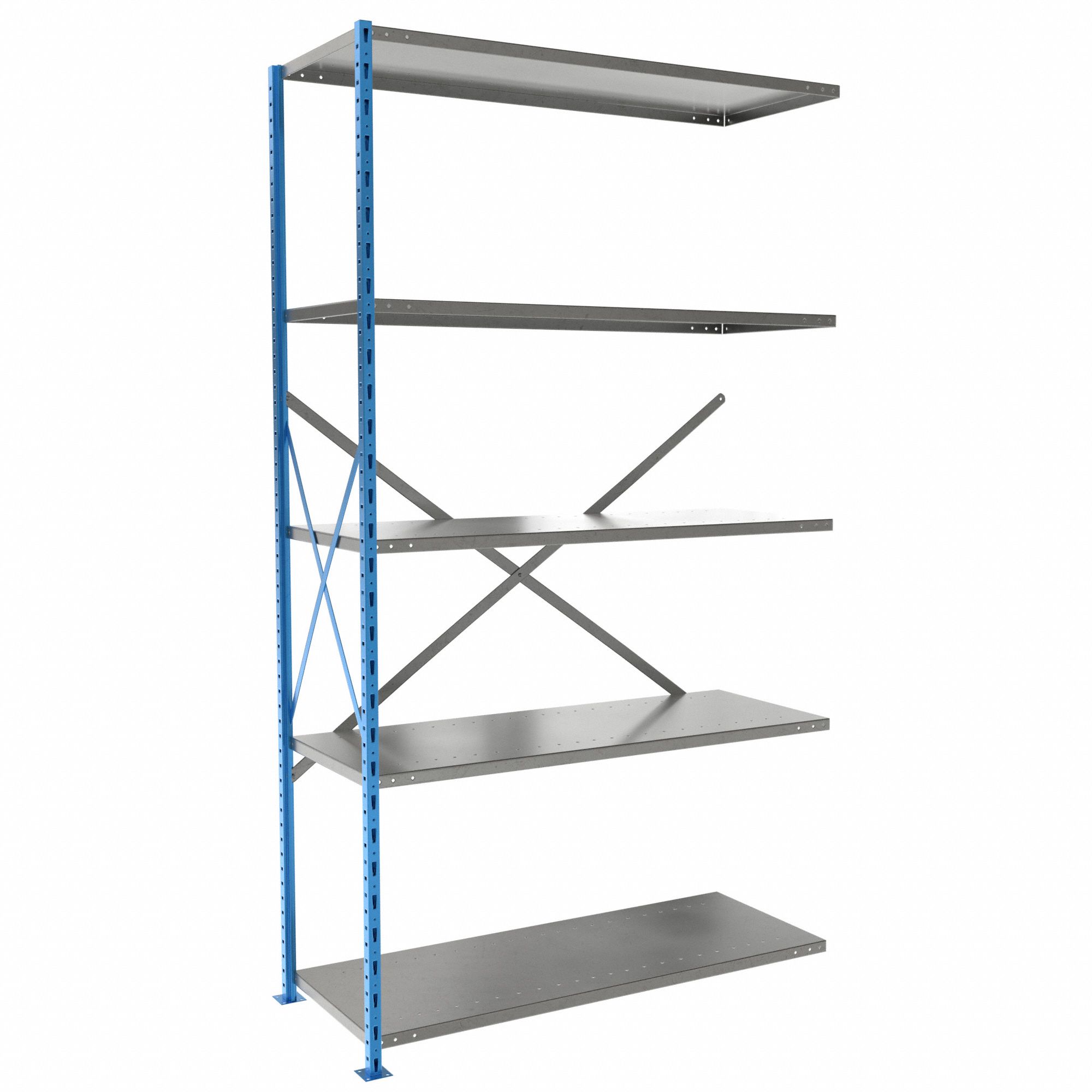 Metal Shelving: Add-On, Heavy-Duty, 48 in x 18 in, 87 in Overall Ht, 5 Shelves