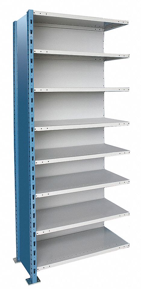 Metal Shelving: Add-On, Heavy-Duty, 36 in x 18 in, 120 in Overall Ht, 8 Shelves