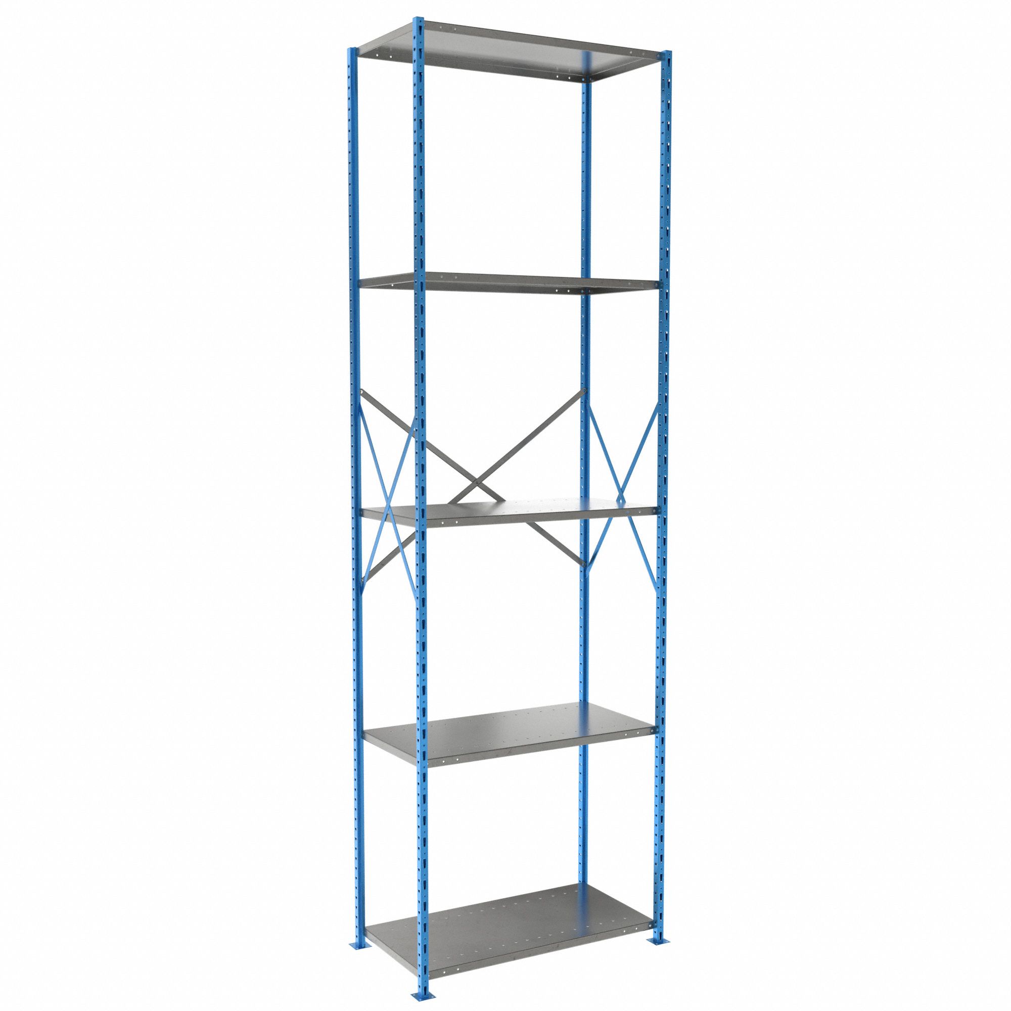 Metal Shelving: Starter, Heavy-Duty, 36 in x 18 in, 120 in Overall Ht, 5 Shelves