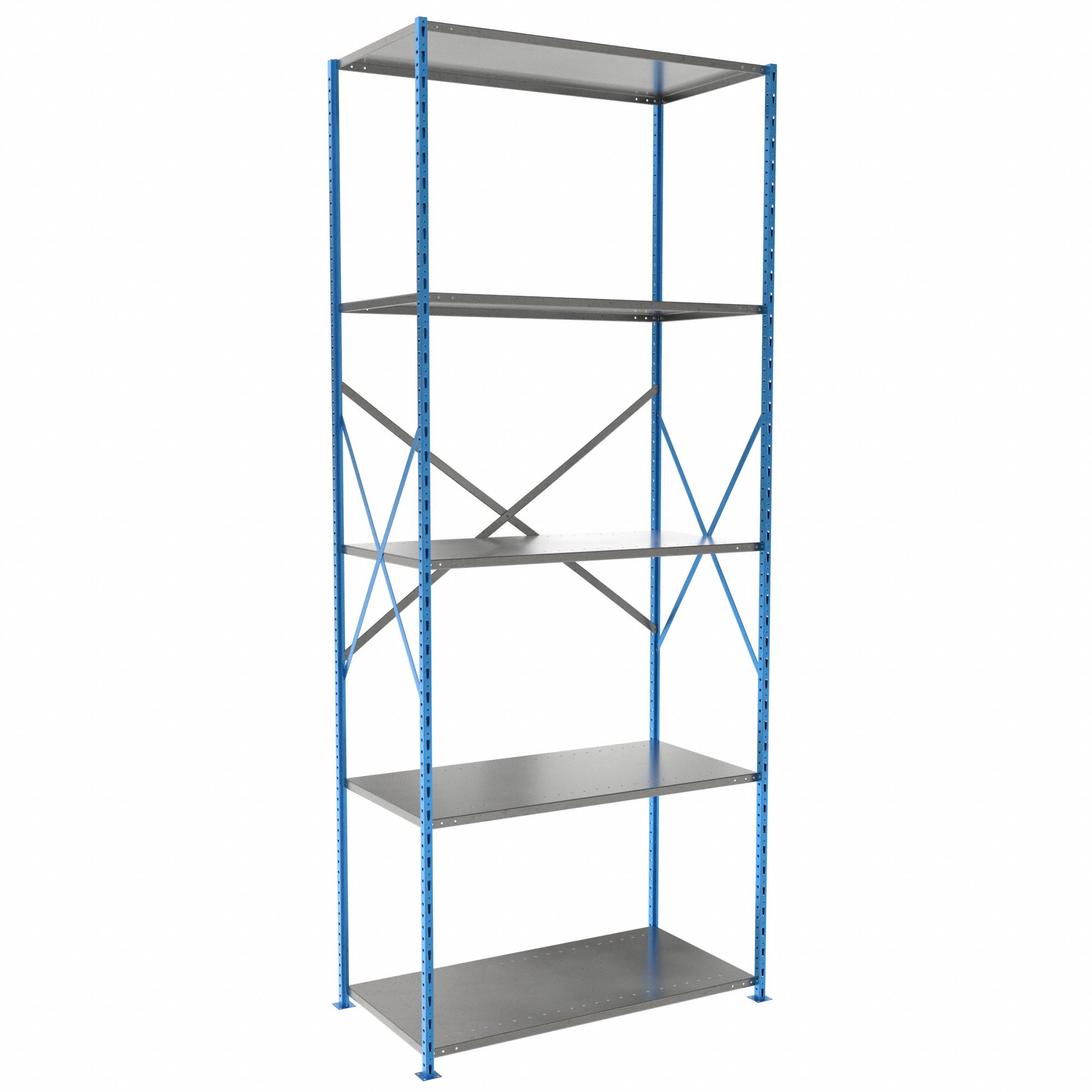 Metal Shelving: Starter, Heavy-Duty, 36 in x 24 in, 120 in Overall Ht, 5 Shelves