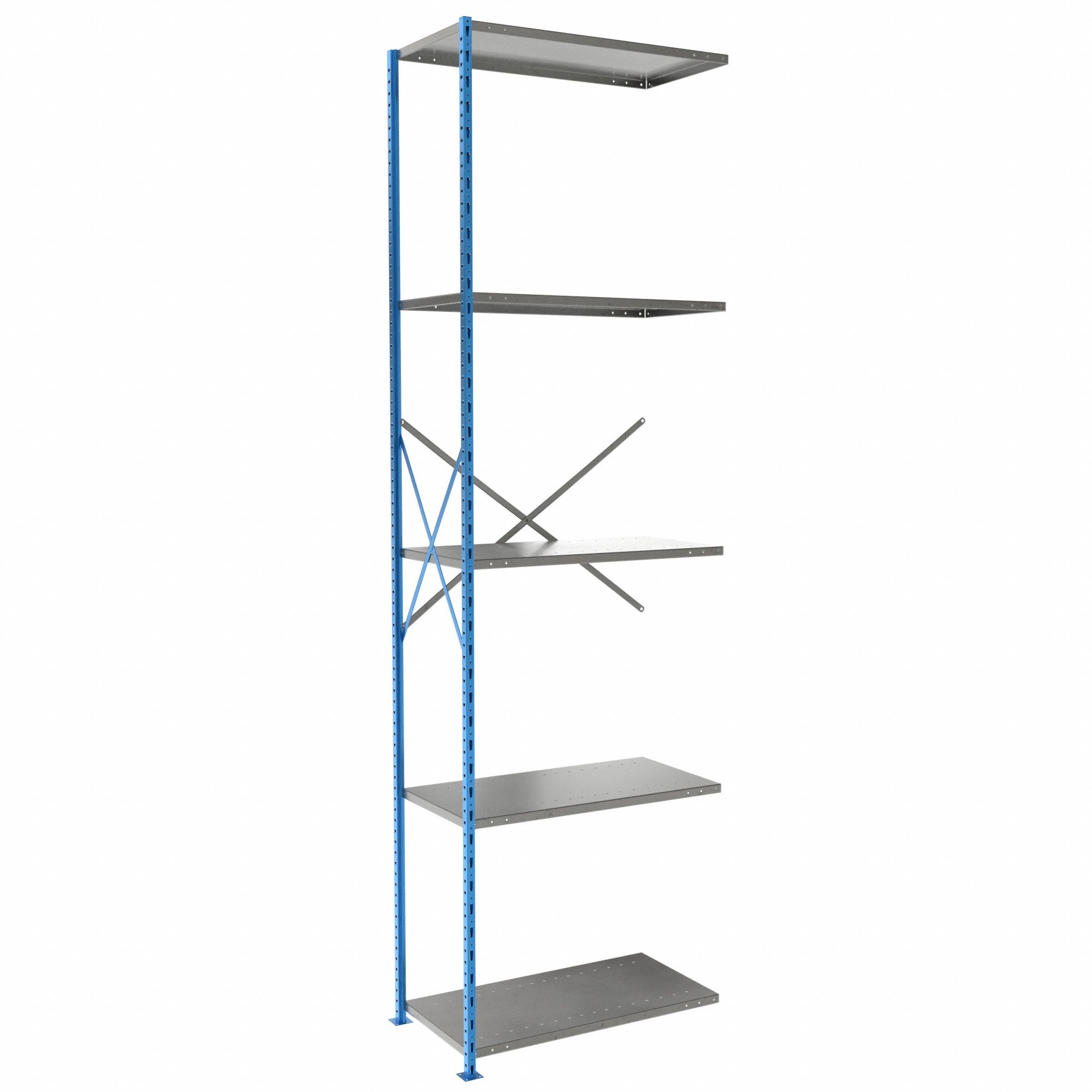 Metal Shelving: Add-On, Heavy-Duty, 36 in x 18 in, 120 in Overall Ht, 5 Shelves