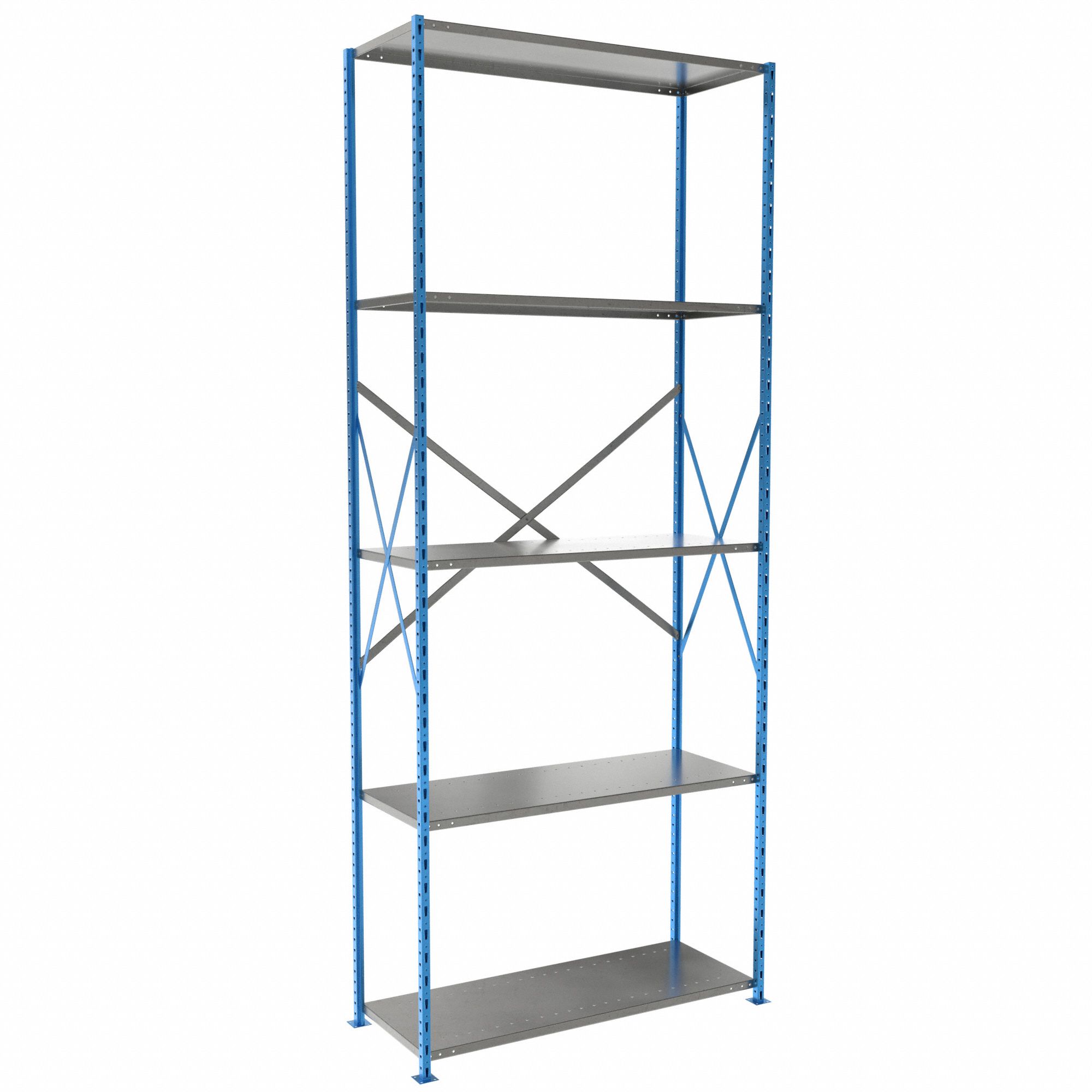 Metal Shelving: Starter, Heavy-Duty, 48 in x 18 in, 120 in Overall Ht, 5 Shelves