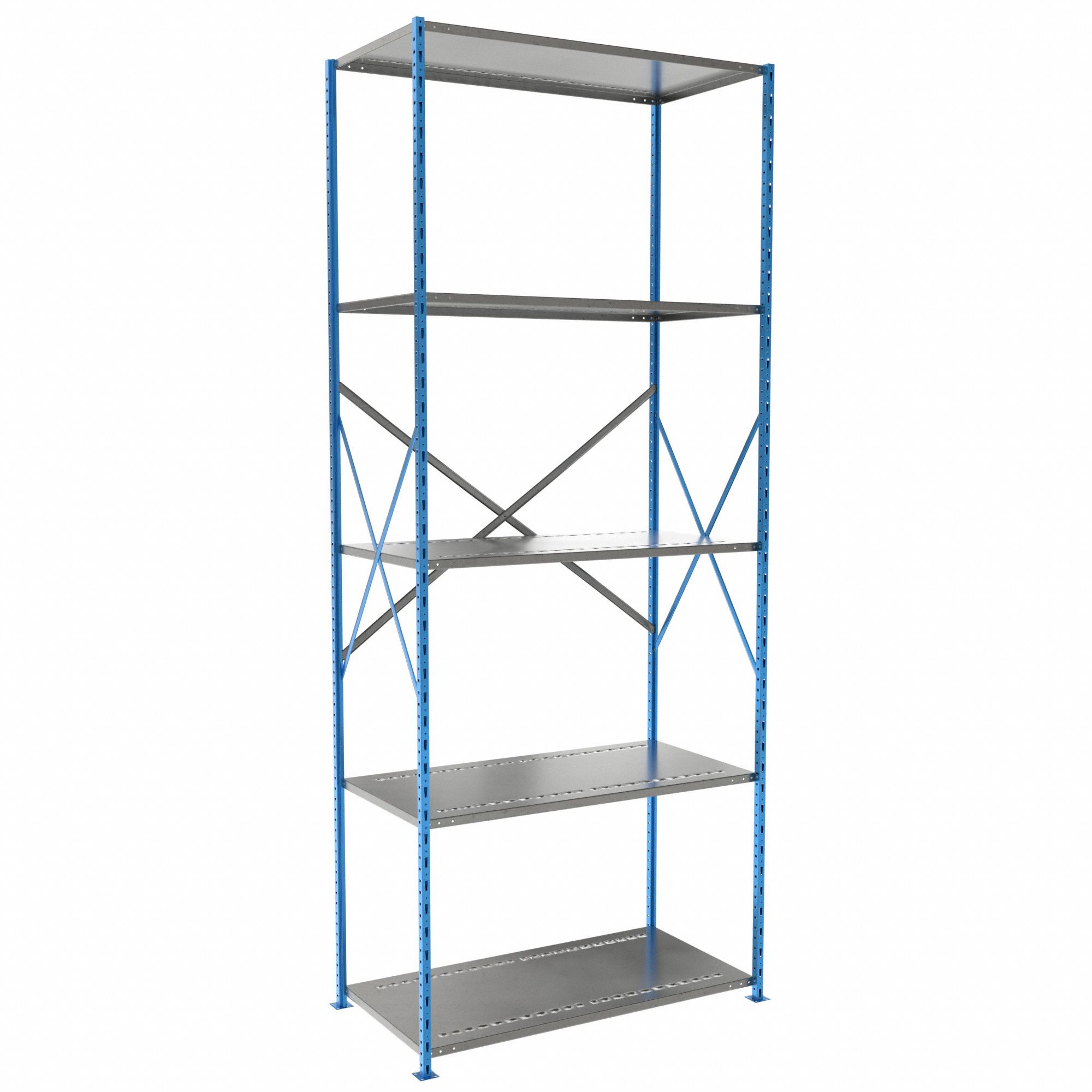 Metal Shelving: Starter, Heavy-Duty, 48 in x 24 in, 120 in Overall Ht, 5 Shelves