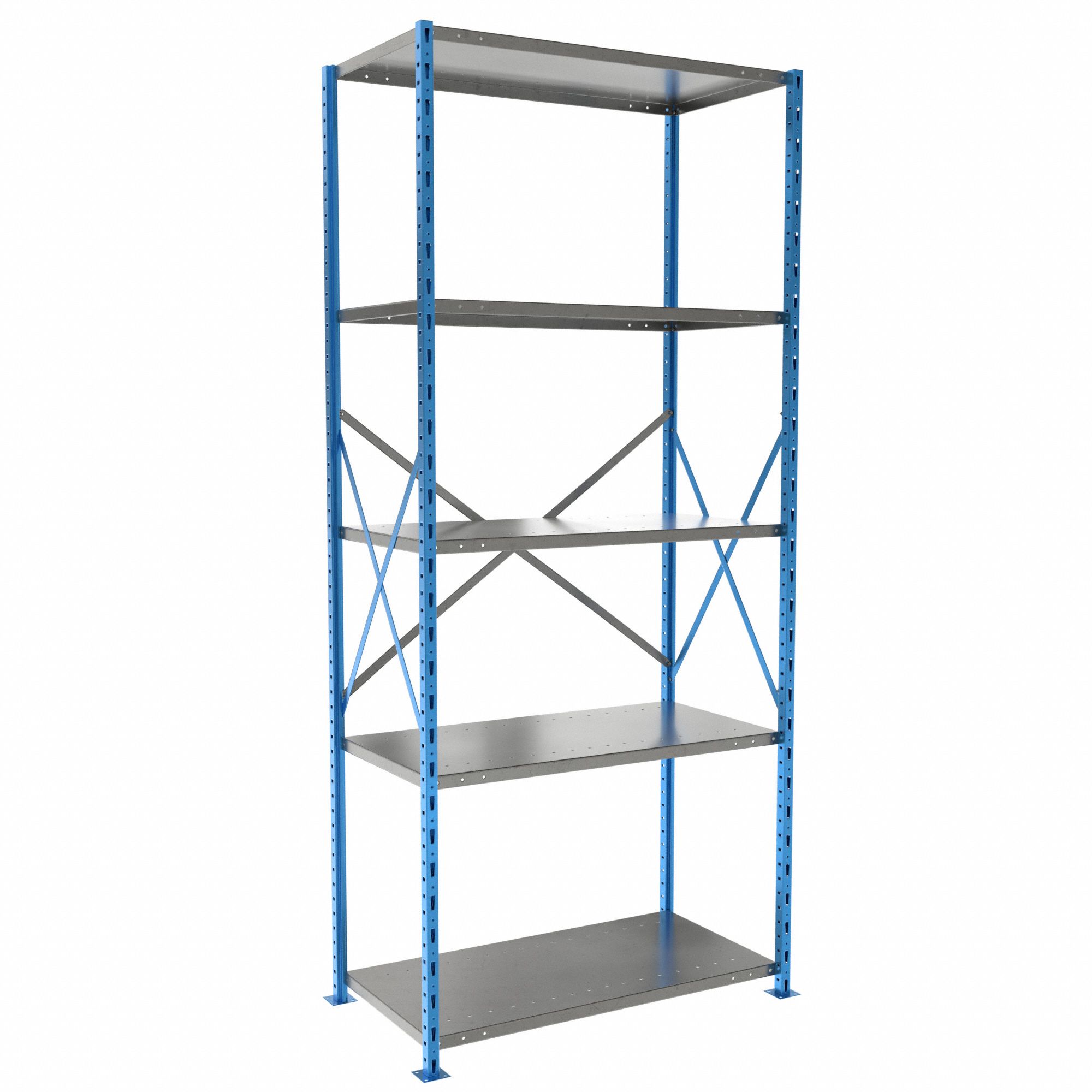 Metal Shelving: Starter, Heavy-Duty, 36 in x 18 in, 87 in Overall Ht, 5 Shelves
