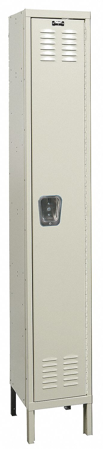 Wardrobe Locker: 12 in x 12 in x 66 in, Louvered, 1 Tiers, 1 Units Wide, Padlock Hasp, Tan