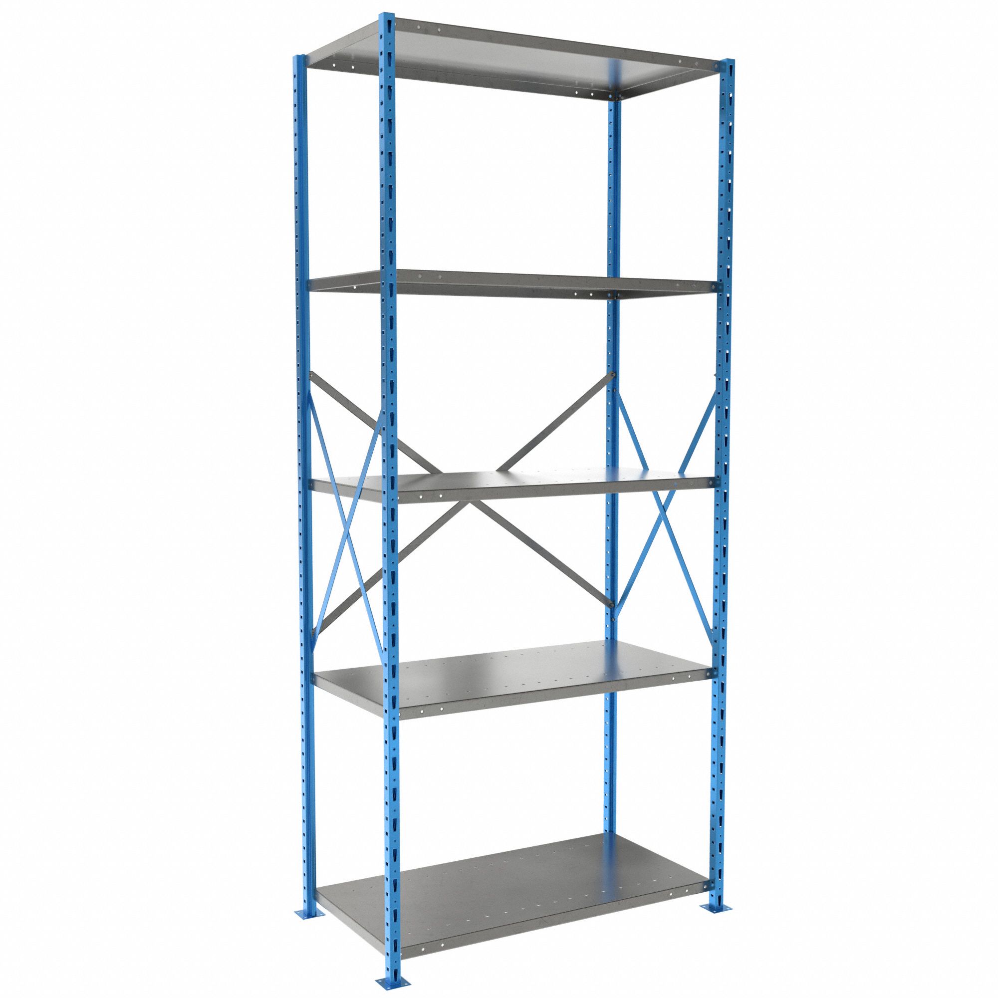Metal Shelving: Starter, Heavy-Duty, 36 in x 18 in, 84 in Overall Ht, 5 Shelves