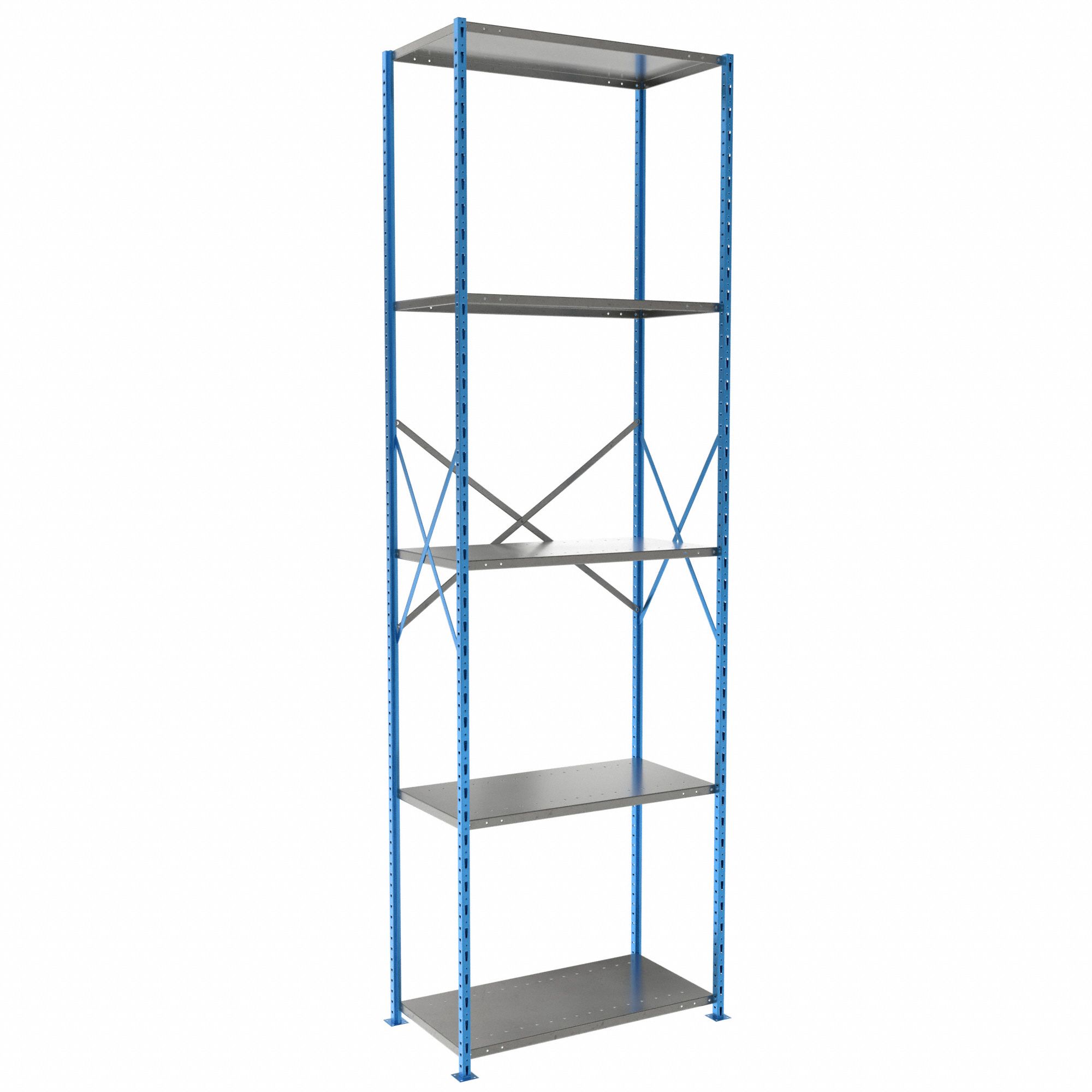 Metal Shelving: Starter, Heavy-Duty, 36 in x 18 in, 120 in Overall Ht, 5 Shelves