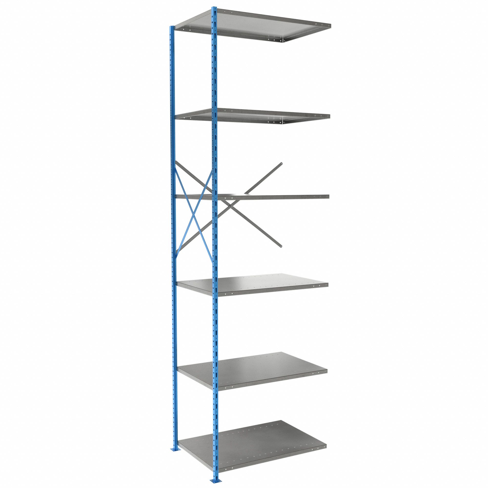 Metal Shelving: Add-On, Heavy-Duty, 36 in x 24 in, 120 in Overall Ht, 6 Shelves