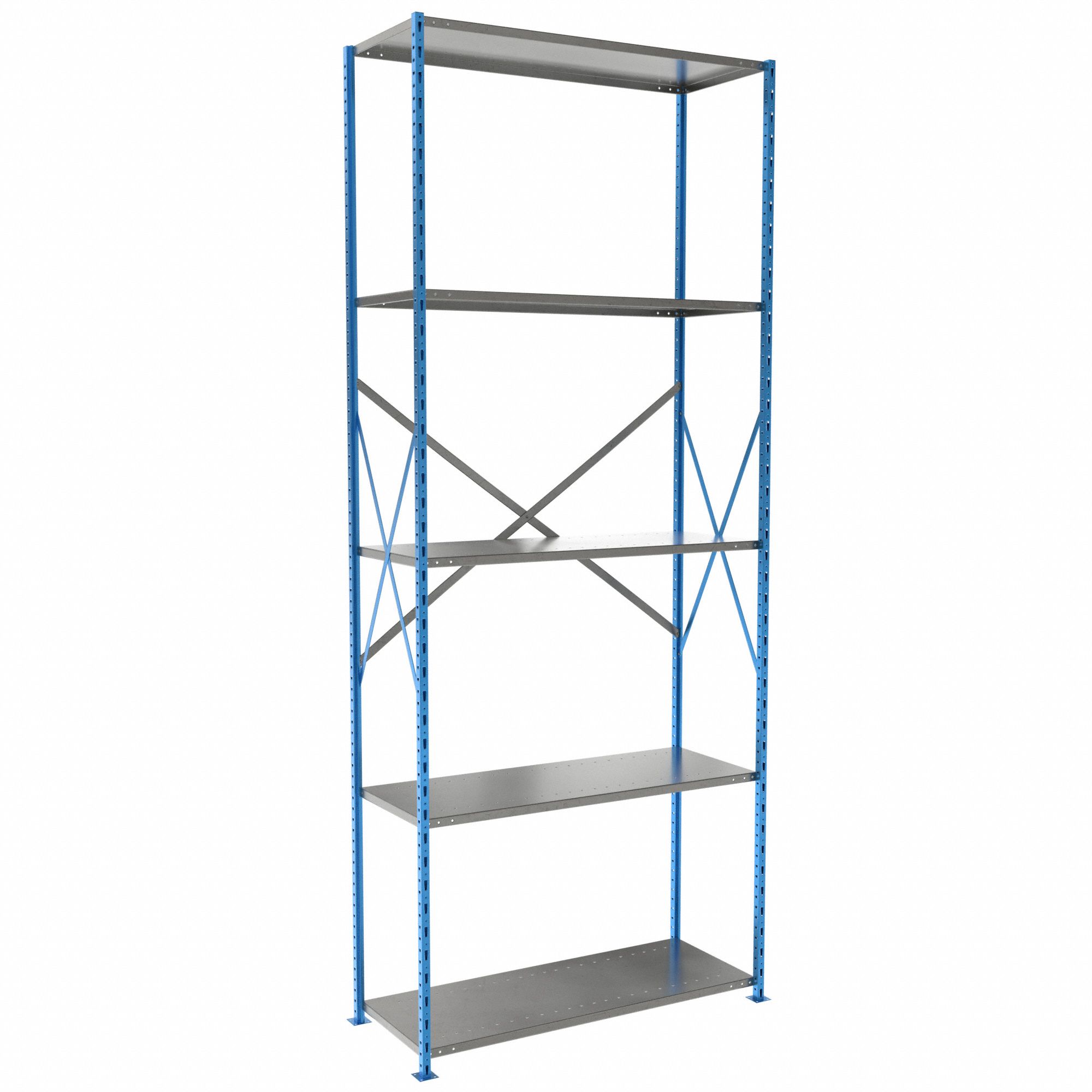 Metal Shelving: Starter, Heavy-Duty, 48 in x 18 in, 120 in Overall Ht, 5 Shelves